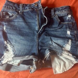 Wax Jean Distressed Dark Blue Denim Shorts